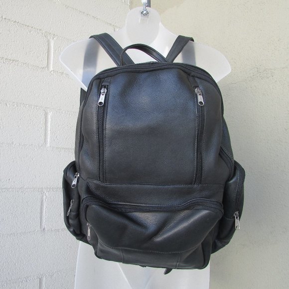 Black leather unisex backpack 16\
